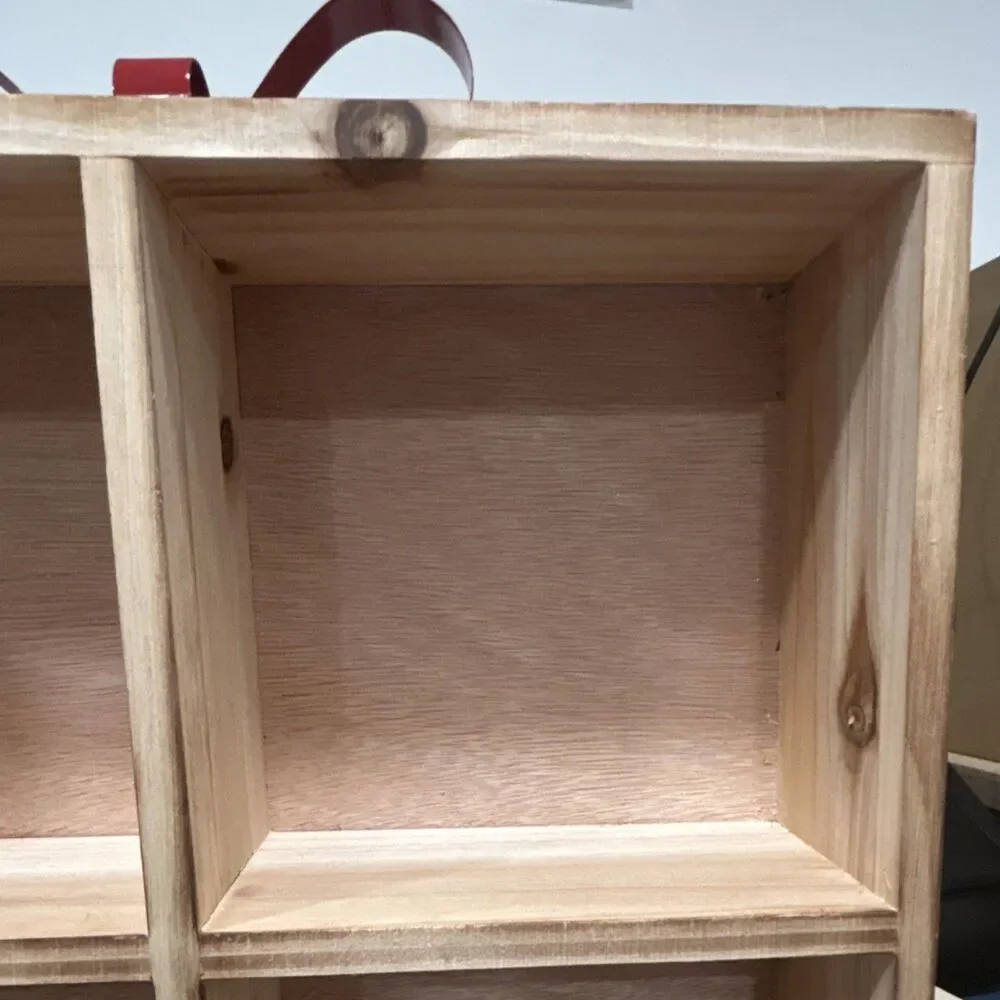 Ashland Tabletop Present Cubby Wood Storage Bin w/ 4 Compartments & Red Bow